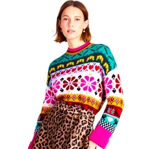 NWT Kate Spade Flower Intarsia Sweater 97% Wool Large